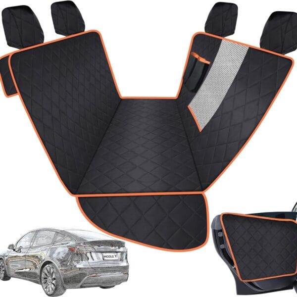 iBuddy Dog Car Seat Cover for Tesla Model Y/3 with 2PCS Car Door Protector 100% Waterproof Pet Car Seat Cover Protects Vehicle from Hair, Scratches and Dirt, Customized Dog Car Hammock for Model Y/3