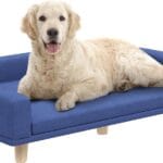 PawHut Dog Sofa Couch, Pet Bed with Comfortable Luxury Cushion, Washable Cover, Wooden Legs, Anti-Slip Mat for Large Dogs, Cats, Kittens, Blue