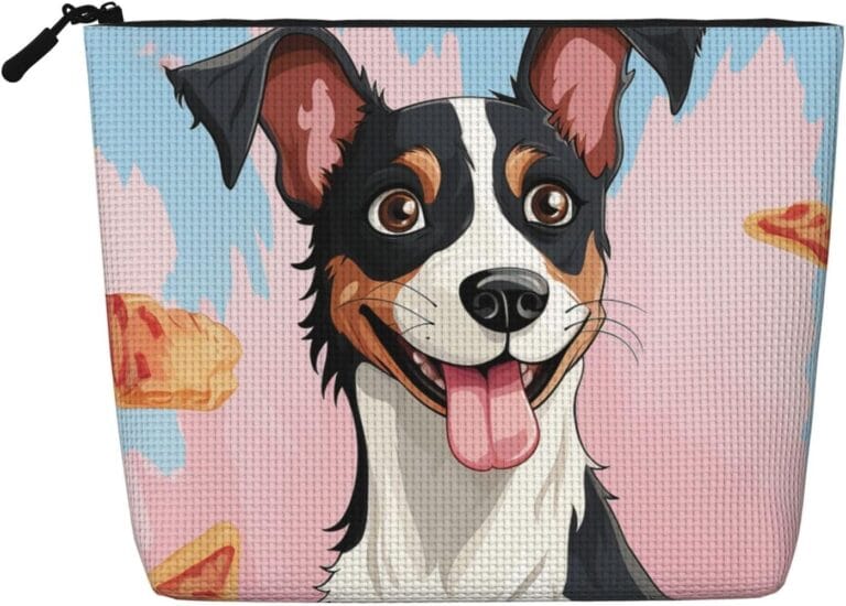 Rat Terrier Dog Makeup Bag For Women, Waterproof Linen Travel Cosmetic Organizer Lightweight Zipper Travel Toiletry Bag Organizer Makeup Brushes Storage Bag