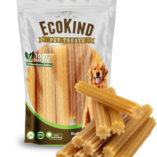 EcoKind Pet Treats Premium Gold Cheese Flavored Churro Chews | All Natural Himalayan Yak Cheese Dog Chew for Small to Large Dogs | Keeps Dogs Busy & Enjoying Indoors & Outdoor Use (20 Sticks)