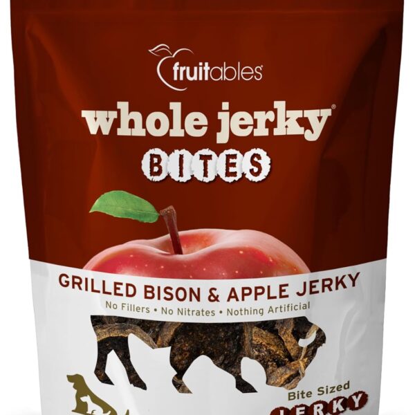 Fruitables Whole Jerky Bites, Grilled Bison & Apple Dog Treats, Healthy Dog Treats, Limited Ingredients, No Corn, Wheat, or Soy, Puppy Essentials, 5oz