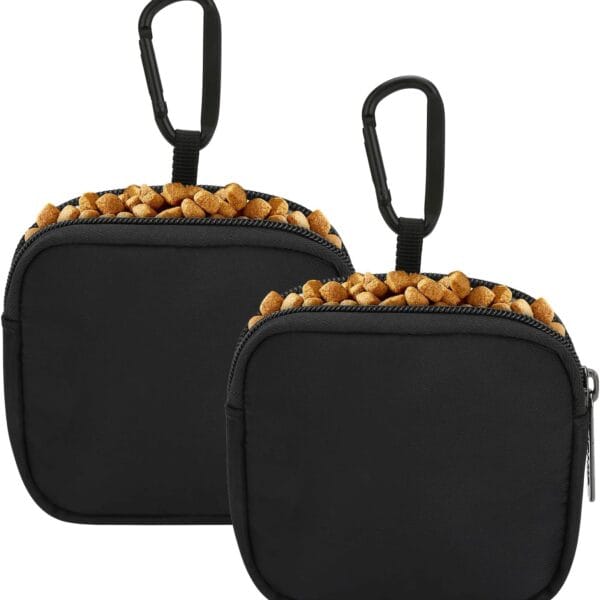 2Pcs Waterproof Dog Treat Pouch, Small Pocket Sized Pet Training Pouch, Dog Walking Bag Holder with Carabiner, for Puppy Travel or Outdoor Use, Black