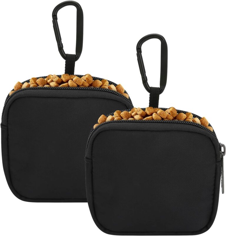 2Pcs Waterproof Dog Treat Pouch, Small Pocket Sized Pet Training Pouch, Dog Walking Bag Holder with Carabiner, for Puppy Travel or Outdoor Use, Black