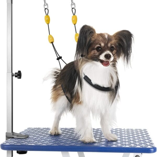 Petbobi Dog Grooming Arm with Clamp and Dual No Sit Haunch Holders, Height Adjustable 18 to 32 inches, Strong Stainless Steel Foldable Pet Grooming Table Arm Overhead for Small Pets