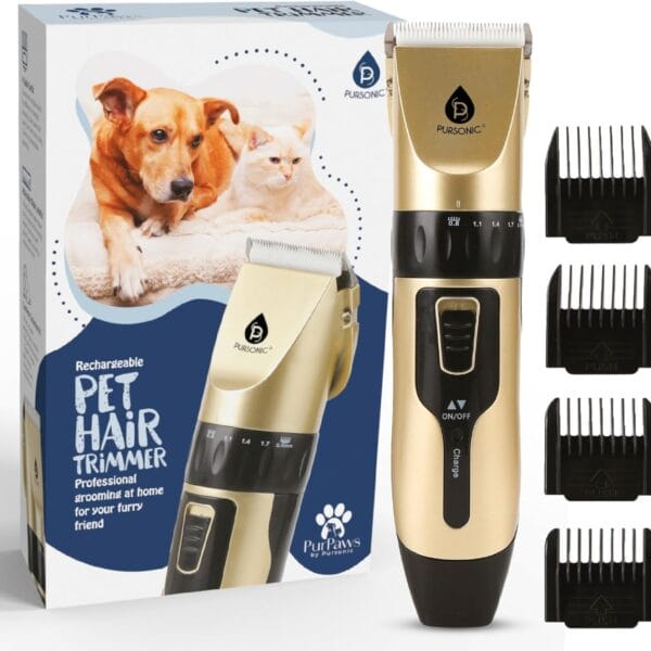 Pursonic Rechargeable Dog Clippers for Grooming  Professional Pet Clippers for Dogs & Cats, Quiet Pet Hair Trimmer with Adjustable Blades and Guide Combs