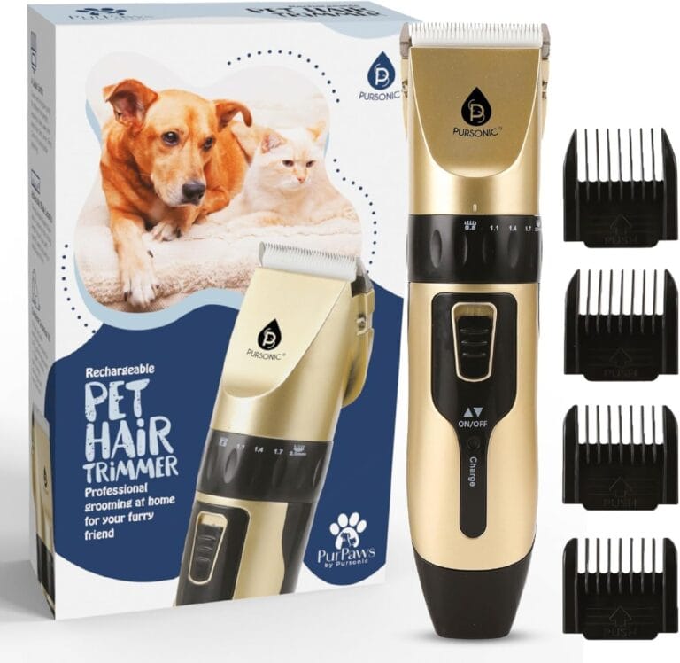 Pursonic Rechargeable Dog Clippers for Grooming  Professional Pet Clippers for Dogs & Cats, Quiet Pet Hair Trimmer with Adjustable Blades and Guide Combs