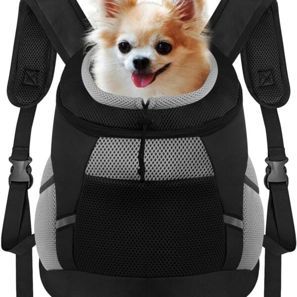 Dog Backpack Carrier, Front Chest Carrier for Cat Small Dogs, Pet Carrying Bag for Travel Hiking Cycling Outdoor Black S (Suggested Pet Height 7-10 in, 2-6 lbs)