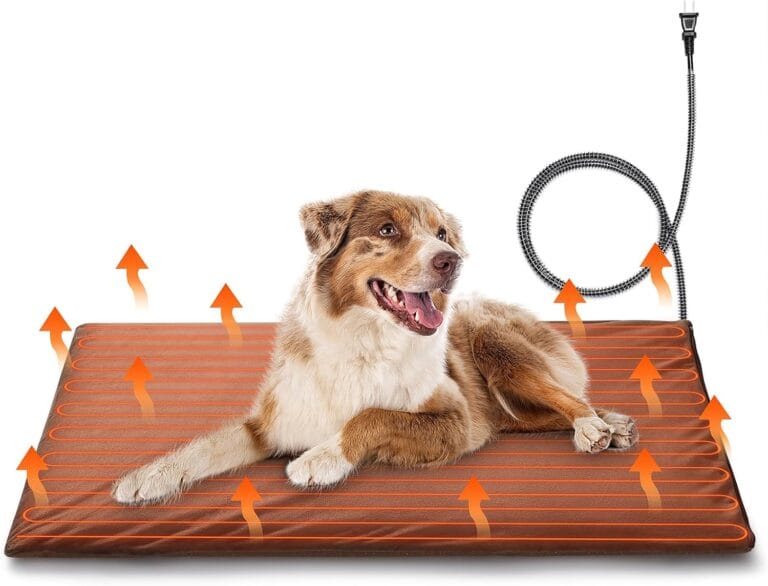 TURBRO 35x24 Large Pet Heating Pad, Electric Heated Dog Bed for Large Breeds, Air Valve Design, Anti-Bite Cord, Ultra-Soft and Anti-Slip Cover, Outdoor and Indoor Use, UL Test Passed, Brown