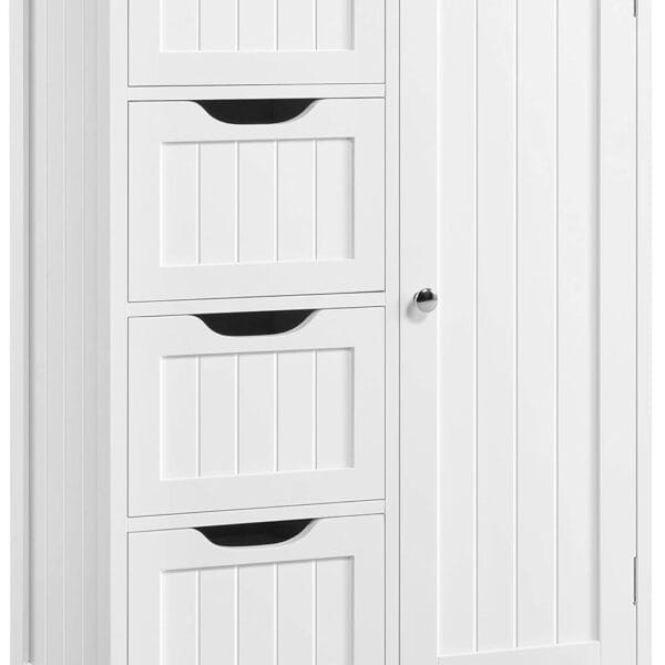Yaheetech Wooden Floor Cabinet, Side Storage Organizer with 4 Drawers and 1 Cupboard, Freestanding Entryway Storage Unit Console Table, Bathroom Furniture Home Decor, White