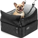 EASTBLUE Dog Car Seat for Small Medium Dogs Up to 35 lbs, 2 Memory Foam Pads Dog Booster Car Seat with Seat Belt, Washable Pet Carseat for Puppy & Cat, Dogs Travel Bed for Cars (Black/Grey-Velvet)