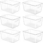 YIHONG 6 Pack Clear Pantry Organizer Bins, Plastic Containers with Handle for Kitchen,Freezer,Cabinet,Closet,Bathroom Under Sink Storage
