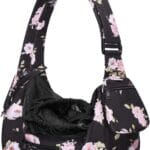 MOSISO Dog Cat Sling Carrier, Pet Carrier Camellia Tote Bag Hands Free Adjustable Padded Strap Breathable Polyester Soft Carrying Travel Shoulder Bag with Front Pocket for Small Dog Cat, Black