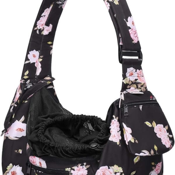 MOSISO Dog Cat Sling Carrier, Pet Carrier Camellia Tote Bag Hands Free Adjustable Padded Strap Breathable Polyester Soft Carrying Travel Shoulder Bag with Front Pocket for Small Dog Cat, Black