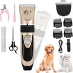 Aovdy Dog Clippers Grooming Kit Dog Shaver Clippers Hair and Paw Electric Cleaning Hair Clippers Set for Dogs Cats Rabbit (Gold, Scissor Set+Foot Shaving Blade)