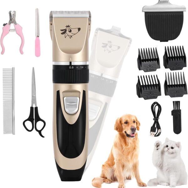 Aovdy Dog Clippers Grooming Kit Dog Shaver Clippers Hair and Paw Electric Cleaning Hair Clippers Set for Dogs Cats Rabbit (Gold, Scissor Set+Foot Shaving Blade)