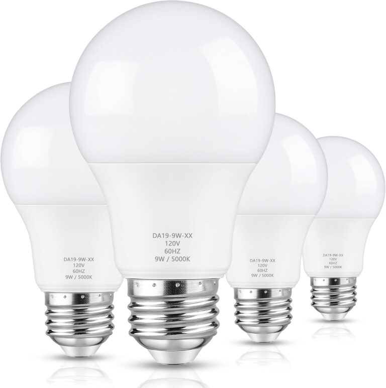 A19 LED Light Bulbs Dimmable, 60W Equivalent, 5000K Daylight White, E26 Standard Medium Base, 900 Lumen, 9W Bright Lighting Bulb, 4-Pack