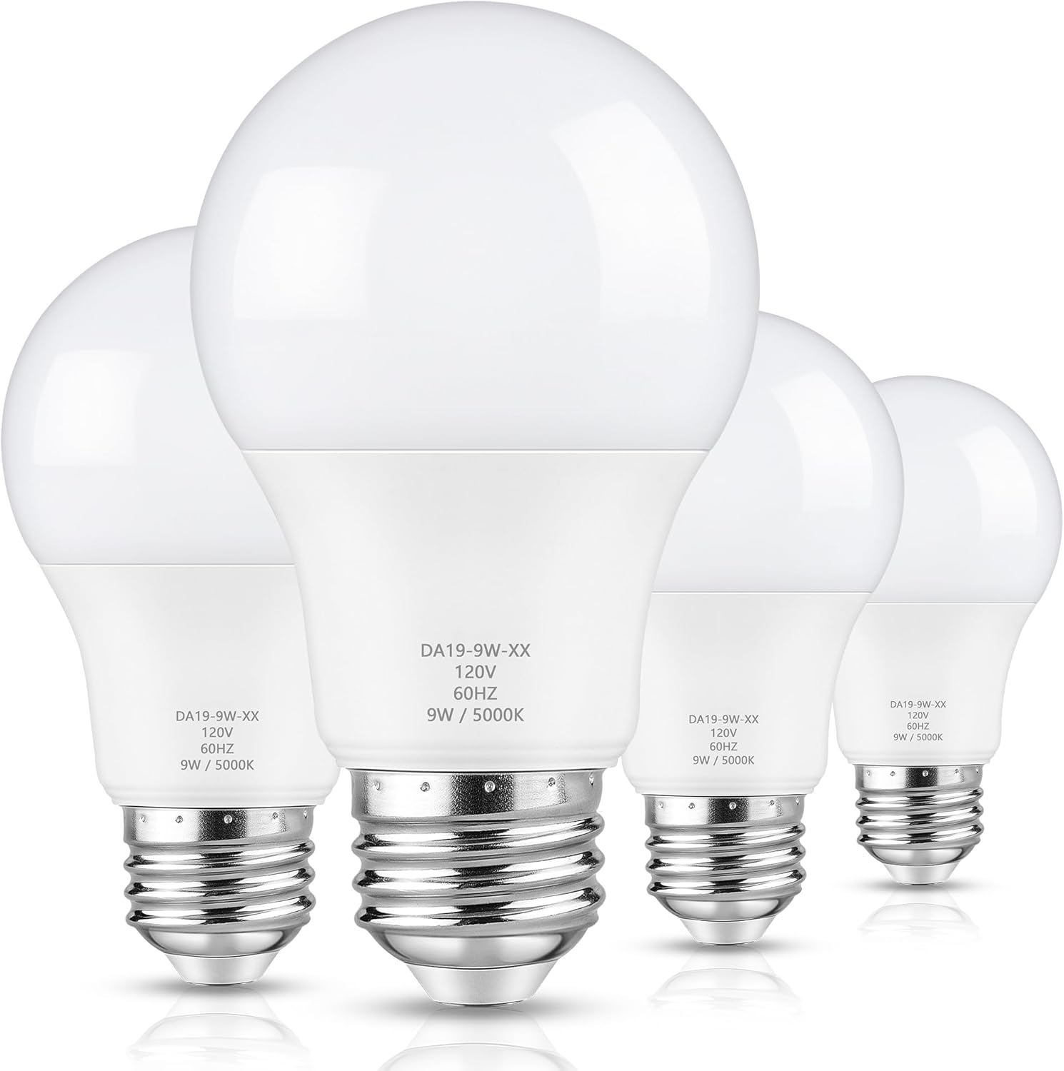A19 LED Light Bulbs Dimmable, 60W Equivalent, 5000K Daylight White, E26 Standard Medium Base, 900 Lumen, 9W Bright Lighting Bulb, 4-Pack A19 LED Light Bulbs Dimmable, 60W Equivalent, 5000K Daylight White, E26 Standard Medium Base, 900 Lumen, 9W Bright Lighting Bulb, 4-Pack