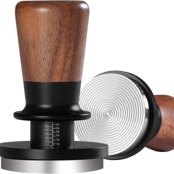PUSEE 51mm Espresso Tamper, Calibrated Tamper with 30lbs Double Spring Loaded Tamper Walnut Wood Coffee Tamper for Barista Home,Stainless Steel Base Tamper Espresso Tool Fits 51mm Portafilters