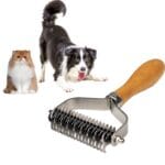 Pet Dematting Comb for Dogs and Cats with Wood Handle, Deshedding Undercoat Rake for Dogs with Stainless Steel Blades, Dog Comb for Detangling Thinning and Shedding, All Hair Types