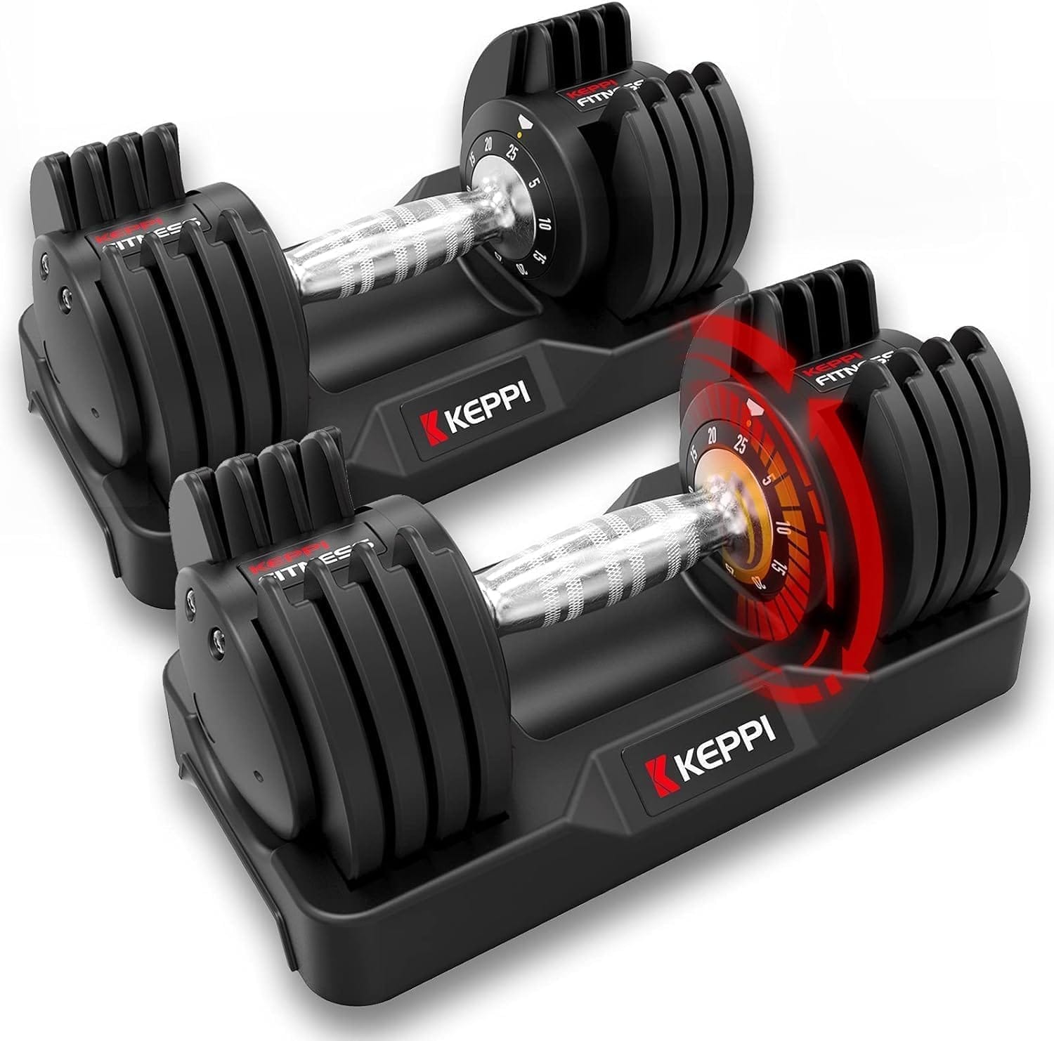 Keppi Adjustable Dumbbells Set-25lb/40lb/55lb/60lb, Anti-Slip Metal Fast Adjust Weight Handle, Exercise & Fitness for Full Body Workout - Adjustable Dumbbell Series Keppi Adjustable Dumbbells Set-25lb/40lb/55lb/60lb, Anti-Slip Metal Fast Adjust Weight Handle, Exercise & Fitness for Full Body Workout - Adjustable Dumbbell Series