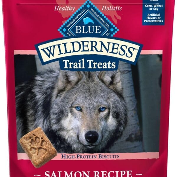 Blue Buffalo Wilderness Trail Treats Crunchy Dog Biscuits, Grain-Free and High-Protein Dog Treats Made with Natural Ingredients, Salmon Recipe 24-oz Bag