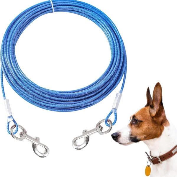 50FT Dog Tie-Out Cable for Small Dogs Up to 60 lbs - Chain Steel Dog Lead with Durable Clips, Outdoor Runner for Outside and Yard Tether (Blue, 60Ibs 50ft)
