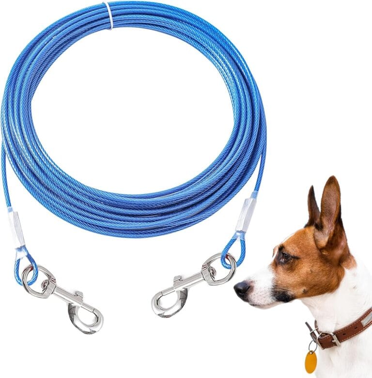 50FT Dog Tie-Out Cable for Small Dogs Up to 60 lbs - Chain Steel Dog Lead with Durable Clips, Outdoor Runner for Outside and Yard Tether (Blue, 60Ibs 50ft)