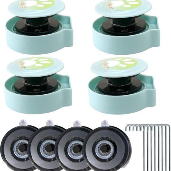 4 Pulley Accessories Sets Includes 4 Non-Motorized Wheels, 4 Washable & Reusable Suction Cups, and 8 Ground Stakes.Indoor and Outdoor Use Pulley Set for Cat Lure Course for Dogs Kits Dog Chase Toy