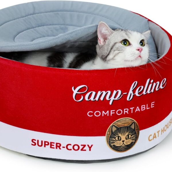 Can-Shaped Cat Bed with Privacy Cover - Comfortable Cushion for Cats & Small Dogs