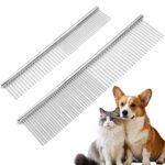 Biaungdo 2 Pcs Dog Grooming Combs Set, Metal Dog Comb for Removing Tangles and Knot, Cat Brush Grooming Tool for Long Haired Pets