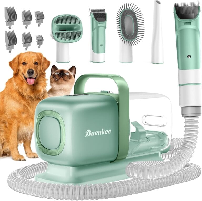 Dog Grooming Kit with Vacuum, 15000Pa Pet Hair Clipper and Shedding Brush, 50dB Low Noise, 2L Capacity, White