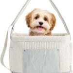 Quilted Dog Carrier Purse for Small Dogs & Cats  Hands-Free, Breathable Pet Sling with Safety Clip & Padded Strap, Fits Pets up to 10 lbs, Stylish Travel Tote for Everyday Use, Beige