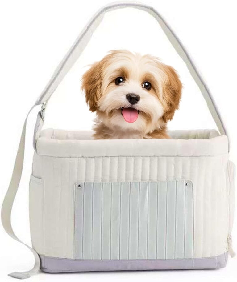 Quilted Dog Carrier Purse for Small Dogs & Cats  Hands-Free, Breathable Pet Sling with Safety Clip & Padded Strap, Fits Pets up to 10 lbs, Stylish Travel Tote for Everyday Use, Beige
