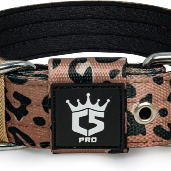 TSPRO Tactical Dog Collar 1.5 Inch Wide Thick Dog Collars with Heavy Duty Metal Buckle, Durable, Strong, Adjustable for Medium to Large Dogs (Leopard Print L)
