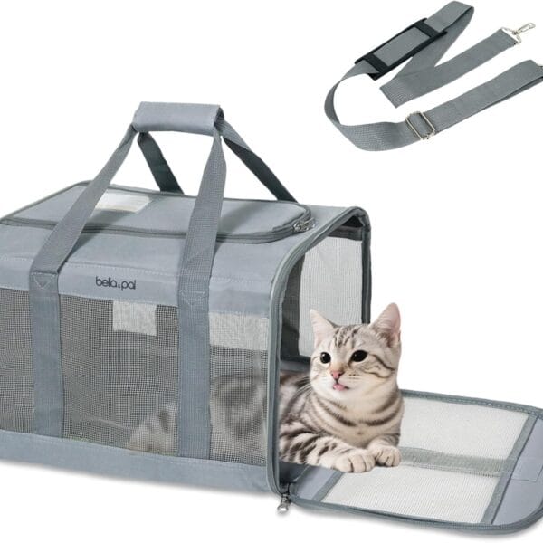 BELLA & PAL Cat Carrier Travel Bag, Airline Approved Lightweight Cat Carrier, Soft Sided Pet Carrier for Puppy Dogs Up to 18lbs, Collapsible Kitten Bag with Removable Waterproof Mat, Ventilated Mesh