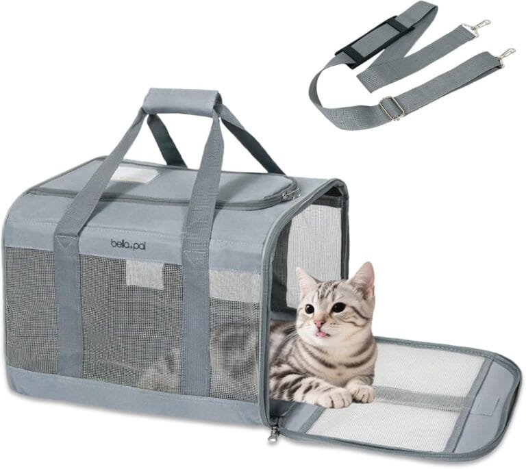 BELLA & PAL Cat Carrier Travel Bag, Airline Approved Lightweight Cat Carrier, Soft Sided Pet Carrier for Puppy Dogs Up to 18lbs, Collapsible Kitten Bag with Removable Waterproof Mat, Ventilated Mesh