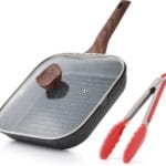 Kordisen Nonstick Grilling Pan with Lid for Stove Tops, 11 Inch Square Grill Pan for Indoor Cooking, Granite Coating Grill Skillet with Pour Spouts, Versatile Griddle, Induction Steak Pan, PFOA Free