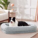 Calming Dog Beds for Large Sized Dogs - Orthopedic Fluffy Pet Bed, Donut Waterproof Pet Sofa with Washable Removable Cover, Supportive Egg Foam and Nonskid Bottom, Grey