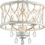 Farmhouse Crystal Ceiling Light Fixture, 3-Light Semi Flush Mount Crystal Chandelier Light Fixture Rustic Vintage White Pendant Ceiling Lamp for Hallway Corridor Kitchen Entryway Bedroom Living Room