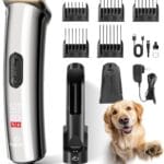 Professional Dog Grooming Clippers with Charging Dock, 5-in-1 Adjustable Blade Cordless Pet Grooming Kit 5 Speed Rechargeable Trimmer Hair Shaver with Detachable Guide Combs for Animal Horse