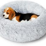 Calming Dog Bed for Small Dogs, 23 inches Puppy Bed Washable, Anti-Anxiety Donut Fluffy Dog Bed Indoor, Comfort Plush Faux Fur (Light Grey, 23")