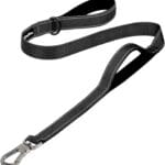 PetiFine 4FT Heavy Duty Dog Leash with Soft Padded Double Handle, Durable Strong Clasp Dog Leashes, Reflective Nylon Walking Lead for Large,Medium,Small Breed Dogs, Black