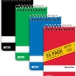 Spiral Memo Pads, 24 Pack, 3 x 5 inches, 60 Sheets, College Rule, by Better Office Products, Assorted Solid Colors, 24 Pack