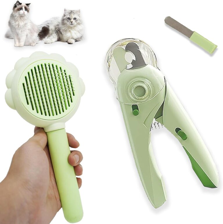 3PCS Cat Grooming Kit, Nail Clipper Trimmer and Nail File (Not Included 3PCS LR44 Button Cells), Brush for Shedding, Comb for Long Haired Cats, Pet Essentials, Gifts for Cat Lover
