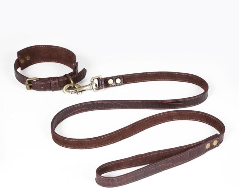 Lightnpro Genuine Leather Dog Collar & Leash Set - Adjustable 18" Premium Leather Collar with Sturdy Metal Buckle & Matching 50" Lead - Durable, Comfortable Walking & Training Gear for Large Breeds