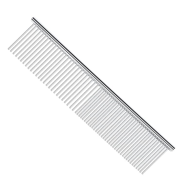PETTOM Pet Steel Grooming Tool Poodle Finishing Butter Comb 7 1/2-inch L Silver Dog Combs with Rounded Ends Stainless Steel Teeth, Cat Comb for Removing Tangles and Knots