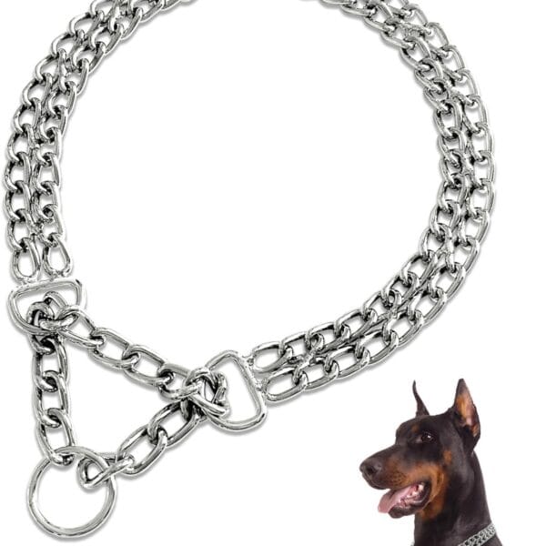Dog Chain Collar Metal Martingale Collars, Chrome Plated for Training, Chew Proof, Double Link Collar for Medium Dogs(Suitable for Dog's Neck 20-22.5'')