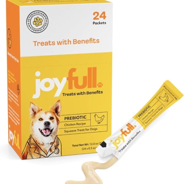 JoyFull Chicken Squeeze Treats for Dogs  Prebiotic Gut Health Snacks Made with Real Cage-Free Chicken  Lickable, Enrichment-Friendly, Meal Topper  24 Easy Squeeze Paste Treats (0.5oz Each)