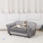 Getifun Small Dog Sofa Bed, Velvet Cat Bed Couch,Pet Sofa with Washable Cushion & Plastic Legs (29 x 16 x 12.7 inches (Gray)