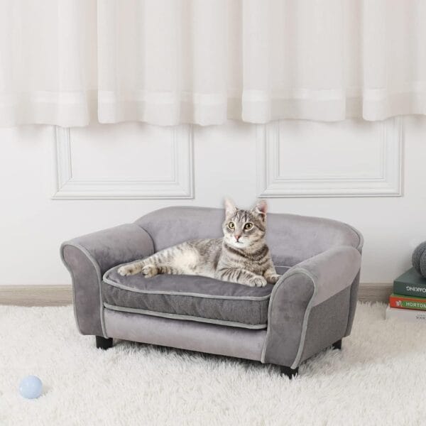 Getifun Small Dog Sofa Bed, Velvet Cat Bed Couch,Pet Sofa with Washable Cushion & Plastic Legs (29 x 16 x 12.7 inches (Gray)